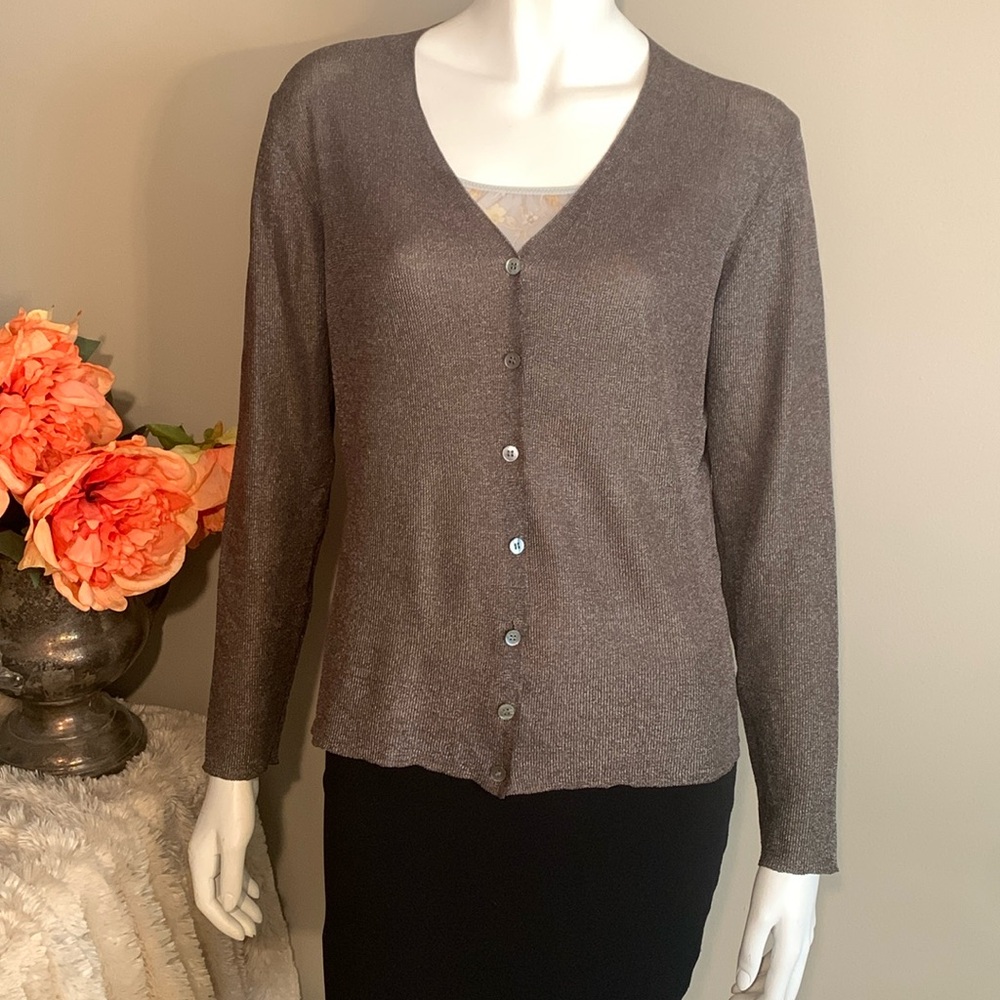 Anne Klein cardigan, chocolate brown with silver threading Small
